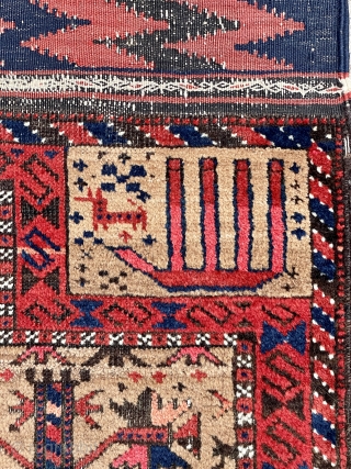 Baluch Prayer Rug with tree of life pattern on a camel ground with beautiful saturated colors - In my experience this is one of the best of type!     