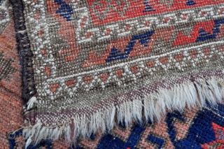 Baluch rug with Gurbaghe Guls and rare border, all natural colors including a nice lavender and purple, 19th c. piece in good original condition without repairs.
Side selvages in good original condition and  ...