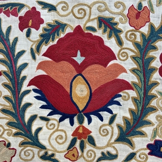 Beautiful Uzbek Bokhara Suzani - wonderful colors and embroidery details! - 19th c. - 5'6 x 8'3 - 170 x 255 cm.           