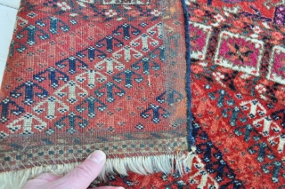 Tekke Turkmen Wedding Rug, great condition, full fluffy pile, lovely natural colors, just some old glue around the perimeter on the back but it seems to be removable. I have not tried  ...