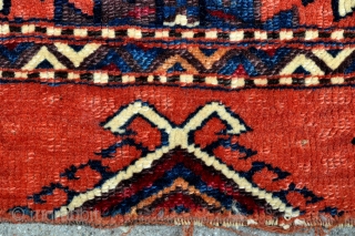 Turkmen Yomud Goklan Bagface - offset knotting, great colors, tight weave - see close up detail pictures - 22" x 16" - 56 x 41 cm.       