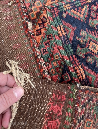 Colorful Baluch Balisht in full pile except some damage on the selvage - mete@yorukruggallery.com                   