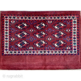 Turkmen Yomud/Yomut group chuval with high quality wool, top colors, tight weave, specious drawing and a wonderful border - c. 1850-60 - 45" x 32" - 114 x 82 cm   