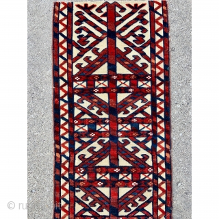 Yomud Turkmen Tentband Fragment - 19th c. -  great colors and wool, some old repairs and signs of gentle use, cotton highlights - 1'2 x 7'6 / 36 x 228  