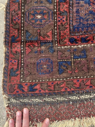 Early & Rare Timuri Baluch Prayer Rug with minute silk highlights, no repairs, deep saturated colors, signs of wear consistent with use as a prayer rug - 3'6 x 4'9 - 110  ...