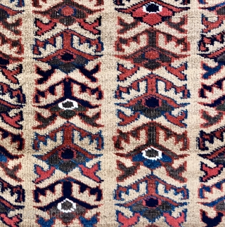 Khorassan Baluch rug with camel field, great colors and rare design - 3’7 x 5’5 - 110 x 165 cm. - asymmetric open right with heavily depressed warps.     