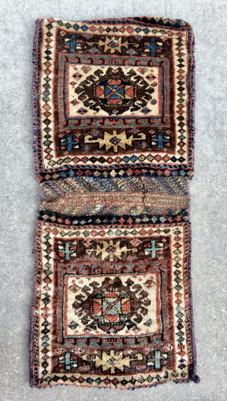 Northwest Persian Kurdish Saddle Bags - glossy wool pile and colorful kilim back - offered on sale for $800 includes US domestic ship. Extra pictures in link here https://www.yorukruggallery.com/shop/antique-rugs-kilims-carpets/antique-persian-rugs-carpets-kilims/northwest-persian-kurdish-saddle-bags-19-x-44-50-x-112-cm/ 
- email yorukrugs@gmail.com 