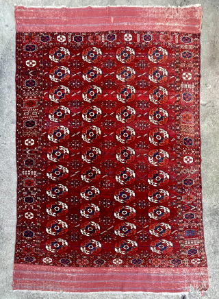 A Fine Turkmen Tekke Main carpet with Big round Guls, top quality wool, saturated colors and super tight weave, some well done old repairs - has it all - smaller older size  ...
