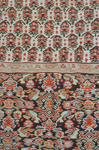 Antique Senneh Kilim - 4'4 x 6'5 - 132 x 195 cm. - circa 1900 - has several small old reweaves, largest one on the yellow border about 2" square otherwise the  ...