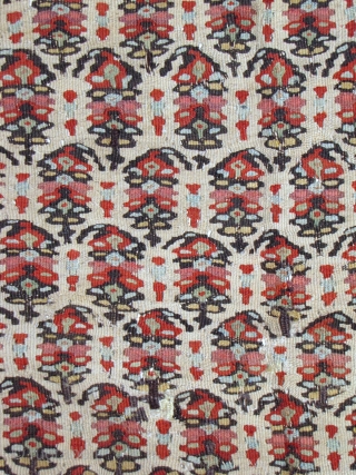 Antique Senneh Kilim - 4'4 x 6'5 - 132 x 195 cm. - circa 1900 - has several small old reweaves, largest one on the yellow border about 2" square otherwise the  ...