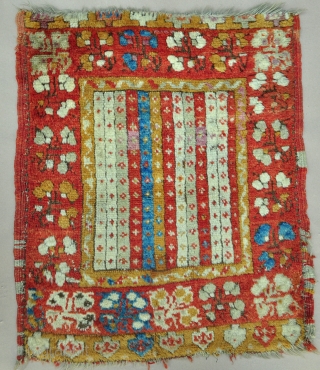 Central Anatolian Yastik - Konya - Cappadocia area - thick soft yatak like pile, some fuchsine, no repairs - about 26" x 30" - 66 x 76 cm.     