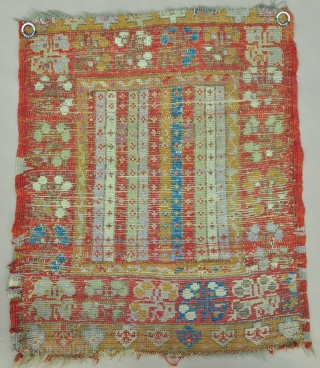 Central Anatolian Yastik - Konya - Cappadocia area - thick soft yatak like pile, some fuchsine, no repairs - about 26" x 30" - 66 x 76 cm.     