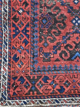 Baluch Rug with beautiful colors and not a very common drawing for an Arab group piece - original condition - mostly good pile, easily restorable if one so desires. - 34" x  ...