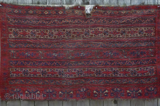 Very old Ersari Tribal large bedding bag/chuval quite possibly from early 1800. The close up images represent the color more accurately than the picture showing the whole thing. 66” x 38” -  ...