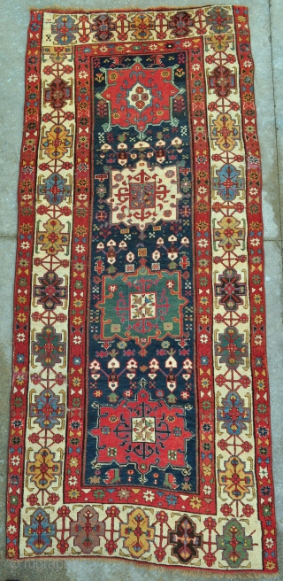 NW Persian rug, early 1800s - 4'0 x 9'7 ft. - 122 x 292 cm.  Camel hair warps, 3 tightly packed wefts one of which is cotton.     