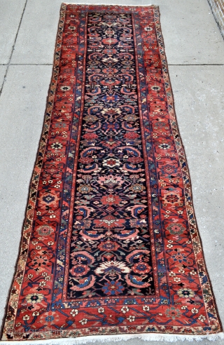 NW Persian Kurdish Long rug , glossy wool and colors, tight weave, great big old rug, cut and shut in length, the fringes are not original, have been added, offered reasonably as  ...
