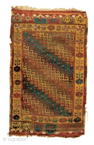 Central Anatolian Konya-Basarakavak Rug - circa 1800 - 4'1 x 7'10 - 125 x 240 cm. mounted on canvas.  The last image is of a rug on display in the Konya  ...