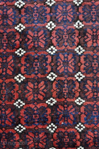 Baluch rug with Mina-Khani design. Woven circa 1900 in the Khorassan area of Northeast Persia. Soft silky wool pile. Great condition – 3’5 x 4’11 – 104 x 150 cm.   