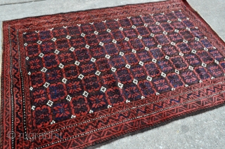 Baluch rug with Mina-Khani design. Woven circa 1900 in the Khorassan area of Northeast Persia. Soft silky wool pile. Great condition – 3’5 x 4’11 – 104 x 150 cm.   