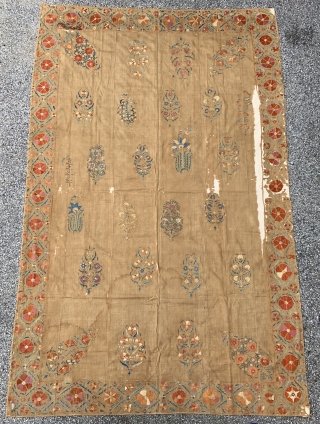 Antique Uzbek Suzani - 5’8 x 8’11 / 173 x 272 cm.  Suzani mounted on linen and supported by fabric backing.  Could only post a few pictures, let me know  ...