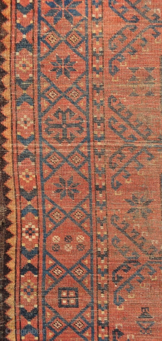 Early Ersari Main Carpet with 2 x 6 large Guls, nice long kilim ends, good variety of border & secondary filler motifs, worn but all original sides and ends, has no old  ...