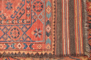 Early Ersari Main Carpet with 2 x 6 large Guls, nice long kilim ends, good variety of border & secondary filler motifs, worn but all original sides and ends, has no old  ...