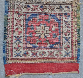 Bergama Heybe bag faces jointed to make a Yastik size rug. 19" x 33" - 48 x 84 cm.              