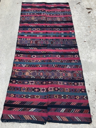 Antique Southeast Anatolian Kilim, Well preserved! Top quality silky smooth wool and well saturated natural colors - 5'1 x 10'5 - 155 x 318 cm.        