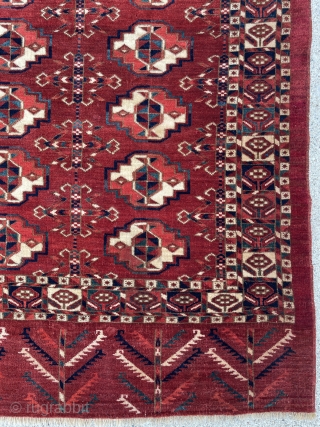 Spectacular Fine Tekke Turkmen Chuval with great colors, rare 5 x 5 Guls format, flower box border and tree elem - overall an amazing sharp piece!       