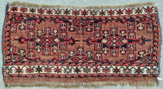 Yomud or Chodor Torba - asymmetrical knots open left, very nice border & good colors including green & yellow. 31" x 15" - 79 x 38 cm. - 3rd quarter of 19th  ...