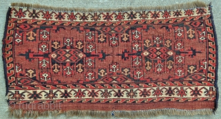 Yomud or Chodor Torba - asymmetrical knots open left, very nice border & good colors including green & yellow. 31" x 15" - 79 x 38 cm. - 3rd quarter of 19th  ...