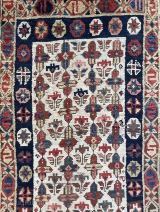 South Caucasian or Northwest Persian Shahsavan Fragment of a Long rug with flowers on an ivory ground - could benefit from a bath - 2'6 x 7'7 - 76 x 235 cm.  ...