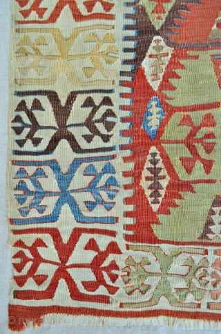 Central Anatolian small kilim, mounted on linen - 3'0 x 4'10 ft. - 91 x 146 cm.                