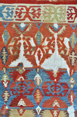 Central Anatolian small kilim, mounted on linen - 3'0 x 4'10 ft. - 91 x 146 cm.                