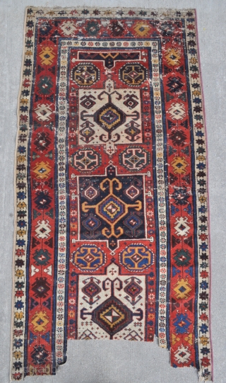 Early 1800s Caucasian rug fragment from the Shahsavan group - tight weave, cotton wefts - about 3'7 x 6'9 - 109 x 205 cm.         