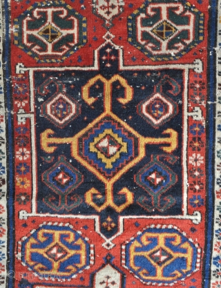 Early 1800s Caucasian rug fragment from the Shahsavan group - tight weave, cotton wefts - about 3'7 x 6'9 - 109 x 205 cm.         