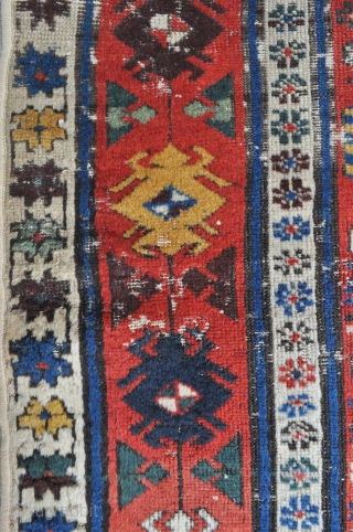 Early 1800s Caucasian rug fragment from the Shahsavan group - tight weave, cotton wefts - about 3'7 x 6'9 - 109 x 205 cm.         