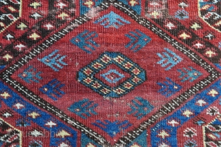 Ersari Beshir Main Carpet - about 5'3 x 9'9 - 160 x 298 cm. - scattered old repairs, some wear, low even pile, floor usable, reasonable, great colors and design.   