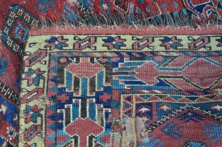 Ersari Beshir Main Carpet - about 5'3 x 9'9 - 160 x 298 cm. - scattered old repairs, some wear, low even pile, floor usable, reasonable, great colors and design.   