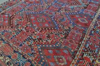 Ersari Beshir Main Carpet - about 5'3 x 9'9 - 160 x 298 cm. - scattered old repairs, some wear, low even pile, floor usable, reasonable, great colors and design.   