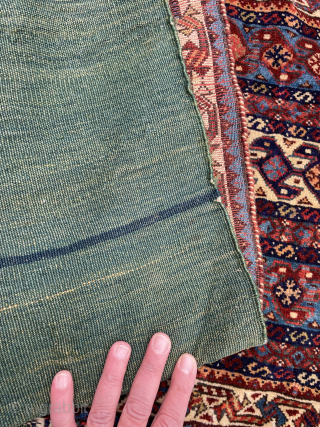 Fine Qashqai Saddle Bags/ Khordjin complete with beautiful green plain kilim back - email - yorukrugs@gmail.com