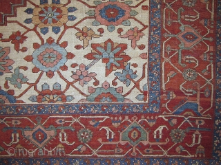 Large Northwest Persian Carpet, Bakshaish or Serapi with ivory ground and rare Mina-Khani design, 10'3 x 12'11, late 19th century.             