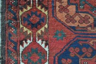 Turkmen Ersari Main Carpet with the Guli-Gul design, cool border and great colors - some wear damages and low pile areas but inexpensive and still usable on the floor - circa 1875  ...