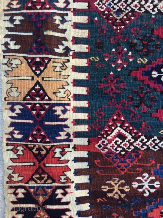 Sometimes it is All in the details! Southeast Anatolian Kilim with incredibly beautiful and varied saturated natural colors, lots of fun tribal filler motifs, some metal tread highlights and many interesting features.  ...