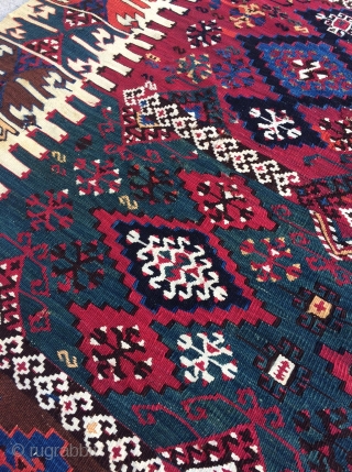Sometimes it is All in the details! Southeast Anatolian Kilim with incredibly beautiful and varied saturated natural colors, lots of fun tribal filler motifs, some metal tread highlights and many interesting features.  ...