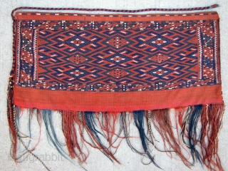 Yomud Turkmen Torba, complete with plain kilim back - 32" x 15" - 81 x 38 cm. - not including tassels.            