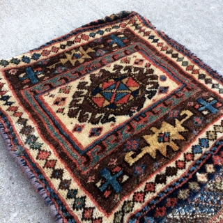 Northwest Persian Kurdish Saddle bags, complete with beautiful kilim back, meaty silky pile, some old damages consistent with use  - 19" x 44" - 50 x 112 cm.    