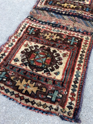 Northwest Persian Kurdish Saddle bags, complete with beautiful kilim back, meaty silky pile, some old damages consistent with use  - 19" x 44" - 50 x 112 cm.    