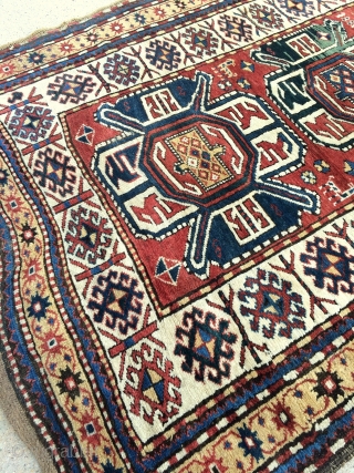 Funky Tribal South Caucasian Karabagh rug, thick meaty pile and great natural colors, just washed and sparkling! dated 1882? few old small repairs, original macrame ends and selvages, please let me know  ...