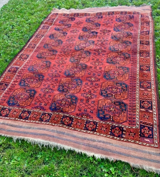 Ersari Turkmen Main Carpet in excellent condition, beautiful deep greens, and yellows - 7'5 x 10'8 / 225 x 325 cm.            